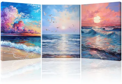 3er-Set Leinwandbilder, Sonnenuntergang, 57x40 cm, gerahmt, Wanddekoration