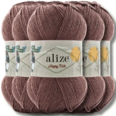Obrázok produktu pre Alize 5x 100 g Happy Kids vlna, jednofarebná, na háčkovanie a pletenie (Cocoa Brown – 232)