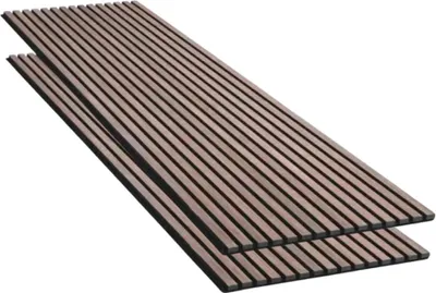 Image de Lot de 2 Panneaux Acoustiques Muraux Bois  240x60x2,2cm - Finition Noyer - Fond Noir