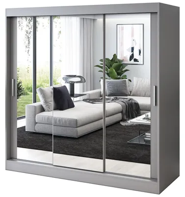 Zdjęcie produktu dla Szafa przesuwna Antracyt Mat - 200x200cm - Szafa przesuwna KARL - z 3 lustrami - do sypialni i garderoby