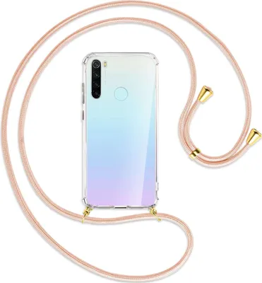Produktbild von Handykette Backcover-Schutzhülle mit Band (Metall goldfarben) für Xiaomi Redmi Note 8 - rose peach