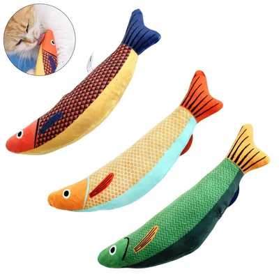 Produktbild von 3er Set Katzenminze Fisch Spielzeug,Realistisches Fischdesign, Beißfest & Zahnpflegend, Interaktives Katzenspielzeug