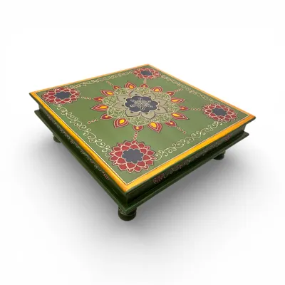 Produktbild von Couchtisch, Beistelltisch, Sofatisch, Dekotisch, Magoholz/MDF Holz Handbemalt Orientalisch Indisch Bunt Handarbeit Deko Mandala 40 × 40 × 14 cm Bajot
