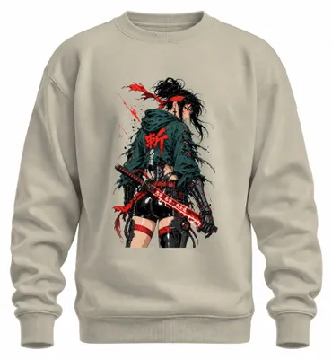 Obrázek produktu pro Cyberpunkový samurajský motiv, dívka s katanou, Japonské anime, styl Y2K, mikina s kapucí, přírodní barva, velikost XXL