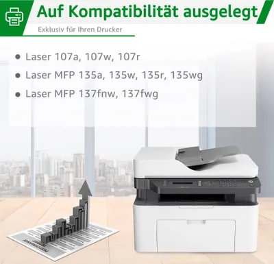 Produktbild von Greensky W1106A Toner kompatibel für HP 106A W1106A für HP Laser MFP137fnw MFP137fwg MFP135a MFP135w MFP135r MFP135wg Laser 107a 107w 107r, Schwarz