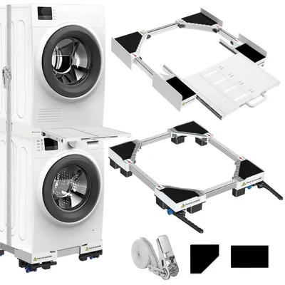 Immagine prodotto di Kit di supporto e base per lavatrice/asciugatrice, regolabile in altezza, con ripiano e ruote
