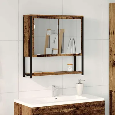 Produktbild von "2026 Aktion"Spiegelschrank/Bad-Wandschrank/Badezimmermöbel- modernes Design - mit Regal Altholz 60x16x60cm Holzwerkstoff DE975952 - Badezimmerschränke
