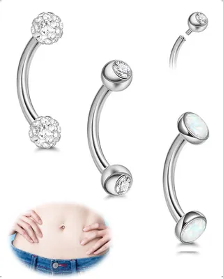 Image de Piercing pour nombril en acier inoxydable, 10 mm, lot de 3, avec zirconium, hypoallergénique