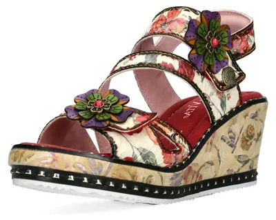 Produktbild von Laura Vita Damen Sandalette Leder mehrfarbig mit Blütenapplikationen Ballon 09, Größe:39 EU, Farbe:Rot