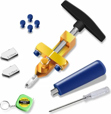 Produktbild von 2-in-1-Glasschneider-Werkzeugset, , 3 mm–15 mm, Glasschneidwerkzeug zum Schneiden von Glas/Spiegeln/Buntglas mit 2 zusätzlichen Köpfen, 4 Druckbits und Schraubendreher