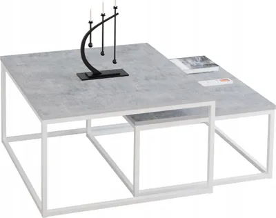 Zdjęcie produktu dla Zestaw stolików kawowych FutuStal 2w1 75/65 cm loft, biały, beton jasny