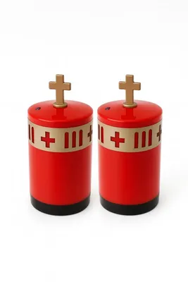 Produktbild von 2er Set Garbleuchte Kreuz Rot Grablampe Grablicht Grablaterne mit Nacht Sensor