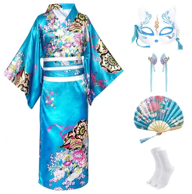 Produktbild von Elzusha – 5-teiliges Kimono-Set für Kinder – Japanisches Cosplay-Kostüm mit Zubehör