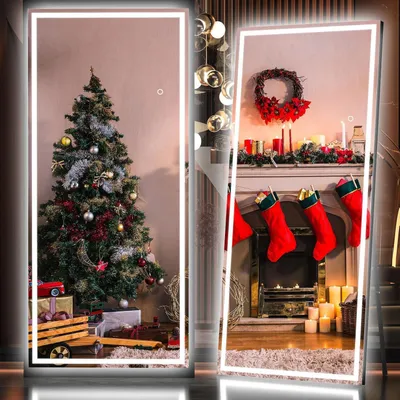 Obrázek produktu pro LED zrcadlo do celé postavy, rozměry 200x80 cm, s osvětlením, 3 barvy světla, dotykové ovládání s funkcí stmívání, možnost instalace na podlaze nebo na stěně, barva: černá