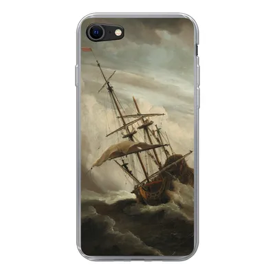 Produktbild von MuchoWow® Handyhülle Schutzhülle Hülle für iPhone 7 Ein Schiff auf offener See während eines Sturms - Gemälde von Willem van de Velde Silikon Softcase Handy Hülle - Kartenhalter