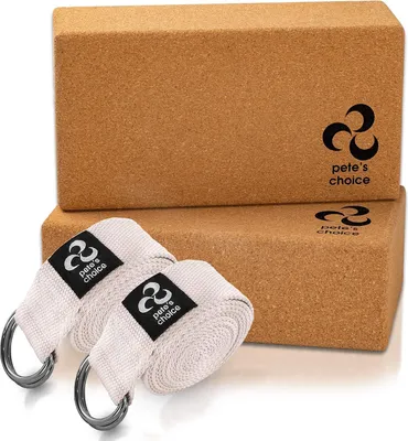 Produktbild von Natürliche Kork Yoga Blöcke und Yoga Gurte - Robuste und Solide Yoga Blöcke - Umweltfreundliches Set mit Kork Yoga Blöcken und Yoga Gurt