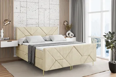 Produktbild von ALTDECOR Boxspringbett mit Gold Füßen, Matratze und Lattenrost, Topper, Fußteil, Polsterbett mit Bettkasten, Bett mit Stauraum H4-Matratze, Doppelbett - BARWA-FZ-Z - 180x200 - Beige Casablanca