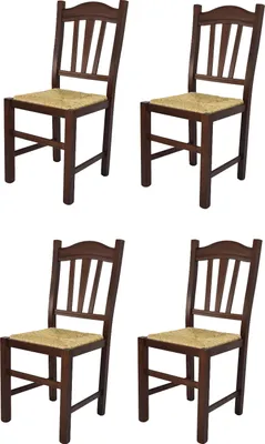 Produktbild von t m c s Tommychairs - 4er Set Stühle SILVANA  für Küche und Esszimmer, robuste Struktur aus Buchenholz, in der Farbe Dunkles Nussbraun lackiert und Sitzfläche aus Stroh