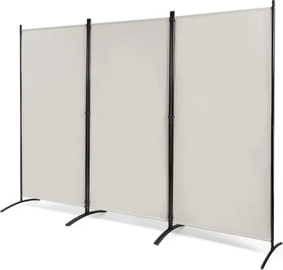 Obrázok produktu pre 3-dielny paraván do obývačky, kancelárie, 260 x 183 cm, čierna/biela/sivá/hnedá (biela)