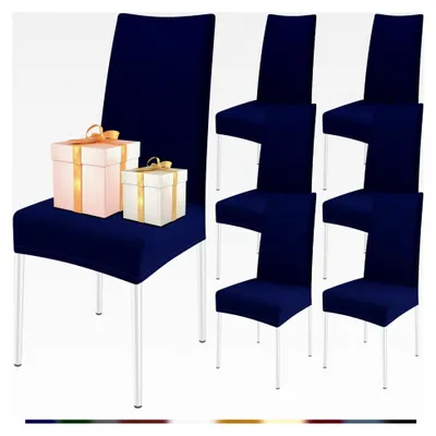 Produktbild von Stuhlhussen 6er Set Stretch für Esszimmerstühle, elastisch, universell einsetzbar, für Restaurant, Hotel, Bankett, Party Deko (Marineblau, 6er Set)