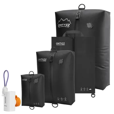 Immagine prodotto di Set di sacchetti sottovuoto per valigie, composto da 4 pezzi, in TPU, impermeabili (IPX8), colore nero, con pompa inclusa