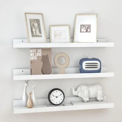Image de Étagère murale blanche, lot de 3 étagères pour photos, étagère suspendue en bois de 60 cm, étagère murale pour cadres et objets décoratifs, salon, chambre d'enfant, chambre à coucher, cuisine, salle de bains