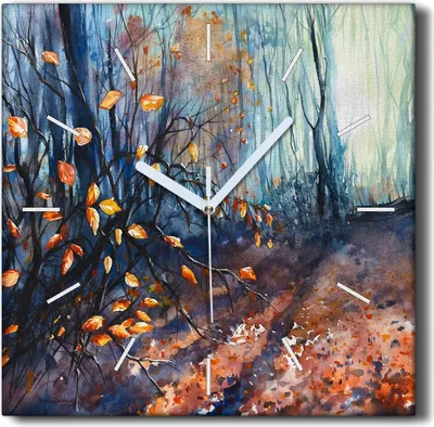 Produktbild von Coloray Hodiny Unikátní 30x30 cm  Tiché hodiny Pro obývací pokoj a kuchyň Nástěnné hodiny Plátno Černé ručičky hodin - Lesní listy