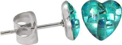 Produktbild von Chirurgenstahl Ohrstecker mit Mosaik Herz Farbe - Türkis