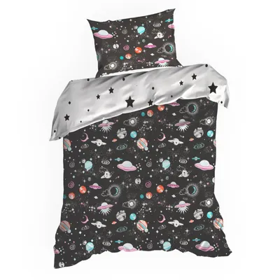 Productafbeelding van Eurofirany kinderslaapset, wit en zwart, katoen, 200 cm x 140 cm, decoratief