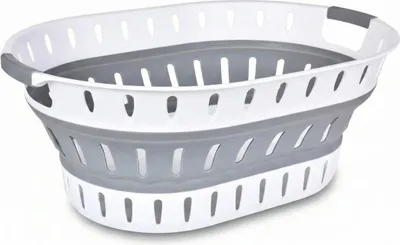 Produktbild von Wäschekorb oval faltbar 36L – Grau Kunststoff, stabil & platzsparend, 60 x 43,5 x 23 cm, klappbar mit Griffen