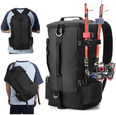 Produktbild von PolkaHome® Leichte taktische Angelrucksack – wasserabweisend, 17,4 L, 44 x 20 x 18 cm, Schwarz