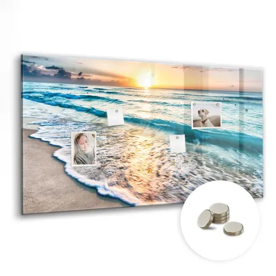 Produktbild von Dekorative Magnettafel 120x60 cm - Magnetwand - für Fotos, Karten und Notizen - Fotowand - Memoboard - Magnetpinnwand - Wanddekoration - Strand, Meer, Sand
