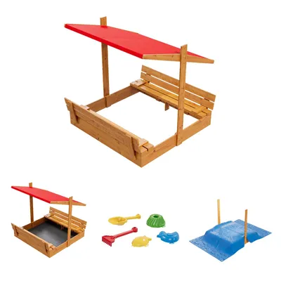 Image de Bac à sable en bois avec banc Toit Couverture Imprégné Bac à sable Rouge 10781