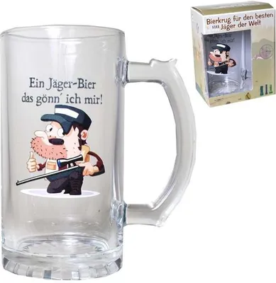 Produktbild von 1 Stück Bierglas Bierkrug im Geschenkkarton zum Hobby Jagen- Geschenke für Jäger 15x8cm