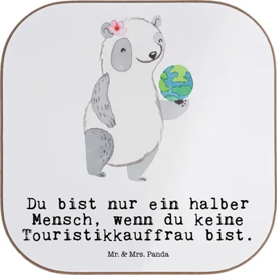 Produktbild von Mr. & Mrs. Panda Untersetzer für Gläser Touristikkauffrau Herz - Weiß - Geschenk, Getränkeuntersetzer, gläseruntersetzer, Tischuntersetzer, Tischschoner, Design