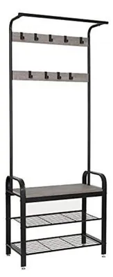 Produktbild von Garderobenständer mit Schuhregal, 3 Ebenen, 9 Haken, Grau, 183 cm