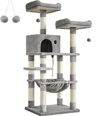 Produktbild von Katzenbaum mit 2 Aussichtsplattformen und Hängematte - 143 cm hellgrau