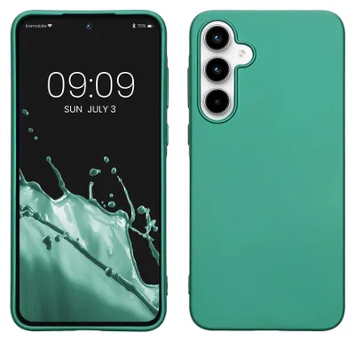 Produktbild von kwmobile Case kompatibel mit Samsung Galaxy A35 Hülle - Schutzhülle aus Silikon metallisch schimmernd - Handyhülle Metallic Dunkelgrün