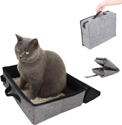 Produktbild von Katzentoilette 40 x 30 x 15 cm, wasserdicht, faltbar, mit Reißverschluss, grau, für Reisen