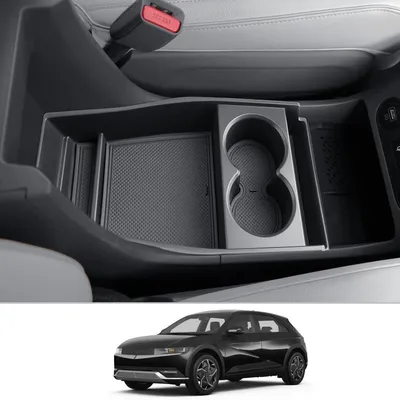 Image de Organisateur de console centrale avec porte-gobelets pour Hyundai Ioniq 5, modèles 2021-2024, en caoutchouc TPE