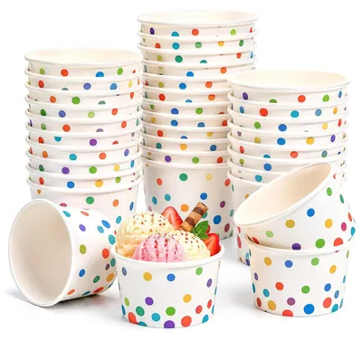 50 Papier-Eisbecher 165 ml mit Löffel, auslaufsicher, Partygeschirr