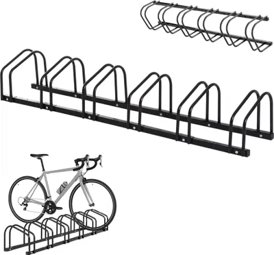Image de HOMCOM Râtelier 6 vélos range-vélos support de rangement pneu 65 mm sol ou mural pour VTT enfants BMX 179 x 33 x 27 cm acier noir