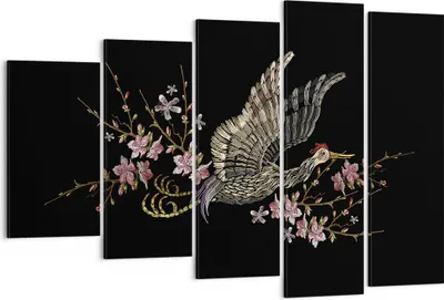 Produktbild von Bild auf Leinwand - Leinwandbild - 5 Teile - Asiatisch Vogel Blumen - 150x100cm - Wand Bild - Wanddeko - Wandbilder - Leinwanddruck - Bilder - Wanddekoration - Leinwand bilder - EG150x100-4614