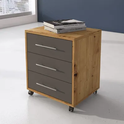Image de Pisano - Commode, 43x40x57h cm Chêne Marron, 3 Tiroirs