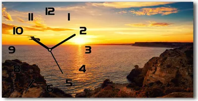 Produktbild von Wanduhr aus Glas – 60x30 cm - Glasbild - Glasuhr - Gehärtetes Glas - schwarze-zeiger - Sonnenuntergang Meer