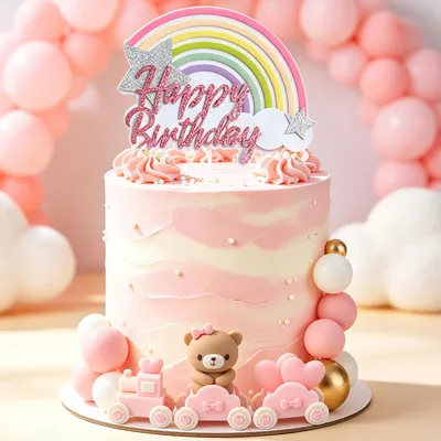 Rosa Teddybär Torten Dekoration für Mädchen 1. Geburtstag