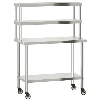 Immagine prodotto di Piano di lavoro per cucina con ripiano superiore 110x55x150 cm in acciaio inox