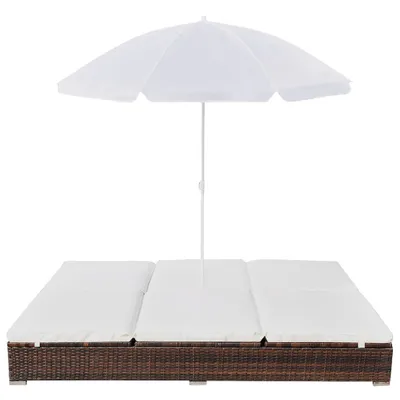 Image de vidaXL Lit lounge d'extérieur avec parasol Poly rotin brun