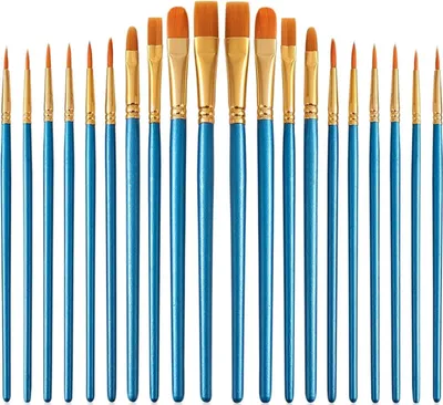 Produktbild von 20 Stück Künstlerpinsel Set, 2 Sets mit 10 Stück, perlend blau, ideal für schminkpinsel Set kinderschminken, Acryl, Aquarell und Wasserfarben