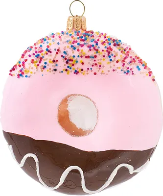 Produktbild von Christbaumschmuck Glas Donut mit bunten Streuseln 6cm rosa